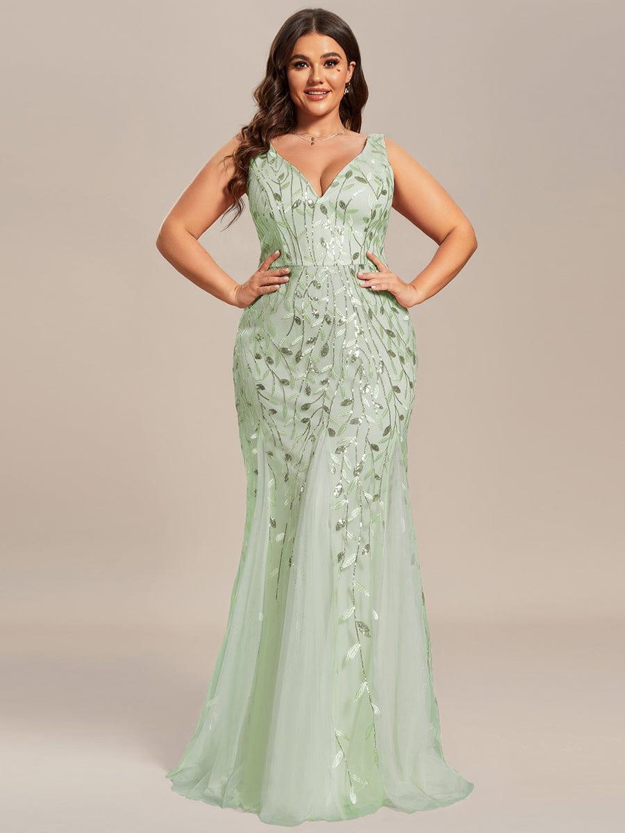 pretty ORIEL|Plus Size Women's V-Neck Fishtail Sequin Evening Dress - Image 62