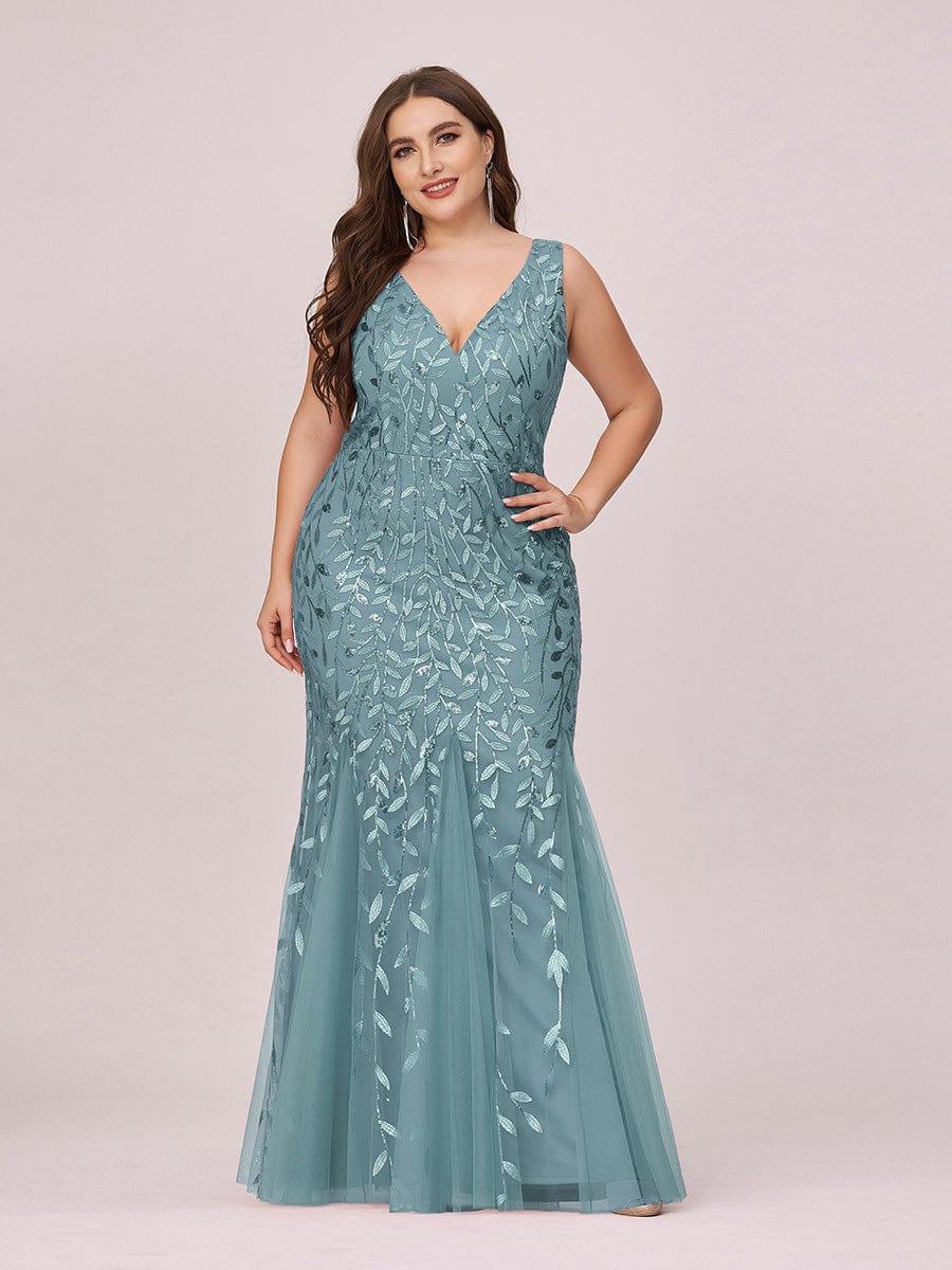 pretty ORIEL|Plus Size Women's V-Neck Fishtail Sequin Evening Dress - Image 65