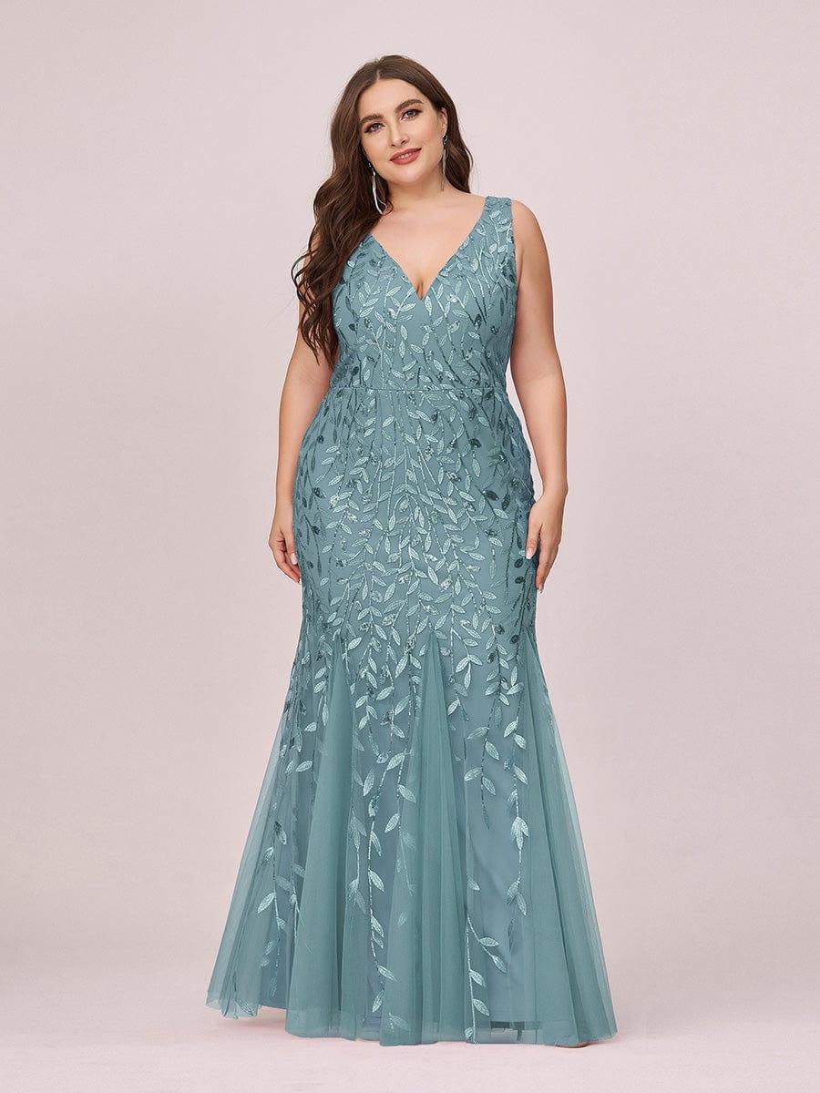 pretty ORIEL|Plus Size Women's V-Neck Fishtail Sequin Evening Dress - Image 66