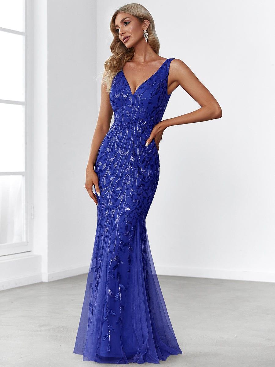 pretty ORIEL|Plus Size Women's V-Neck Fishtail Sequin Evening Dress - Image 72