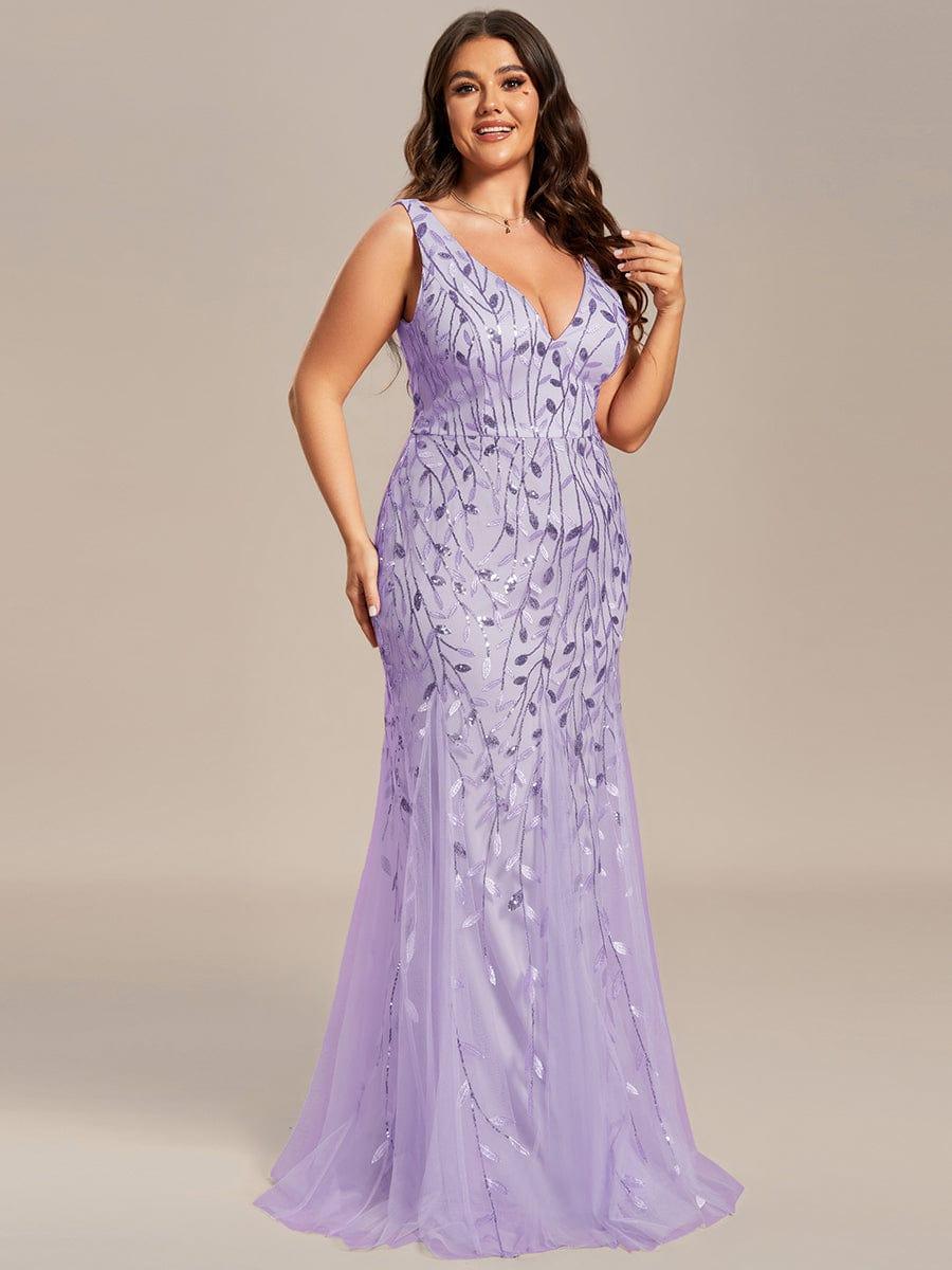 pretty ORIEL|Plus Size Women's V-Neck Fishtail Sequin Evening Dress - Image 85