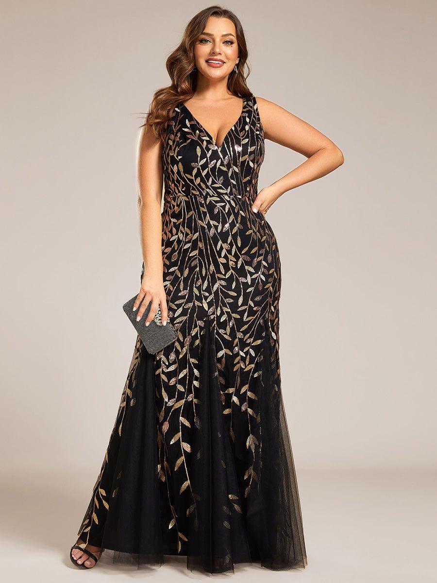 pretty ORIEL|Plus Size Women's V-Neck Fishtail Sequin Evening Dress - Image 90