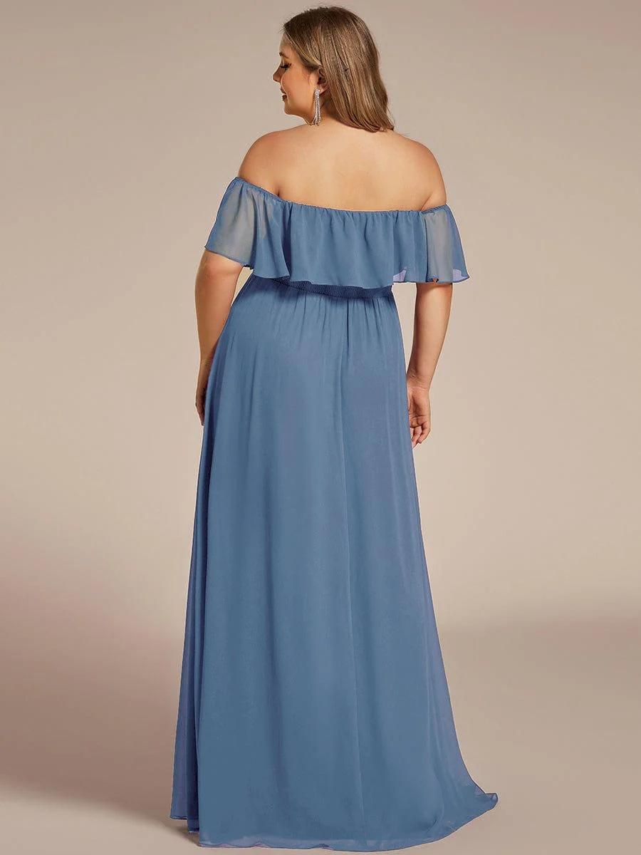 pretty ÉMILE|Plus Size Off-The-Shoulder Ruffle Thigh Split Bridesmaid Dress - Image 105