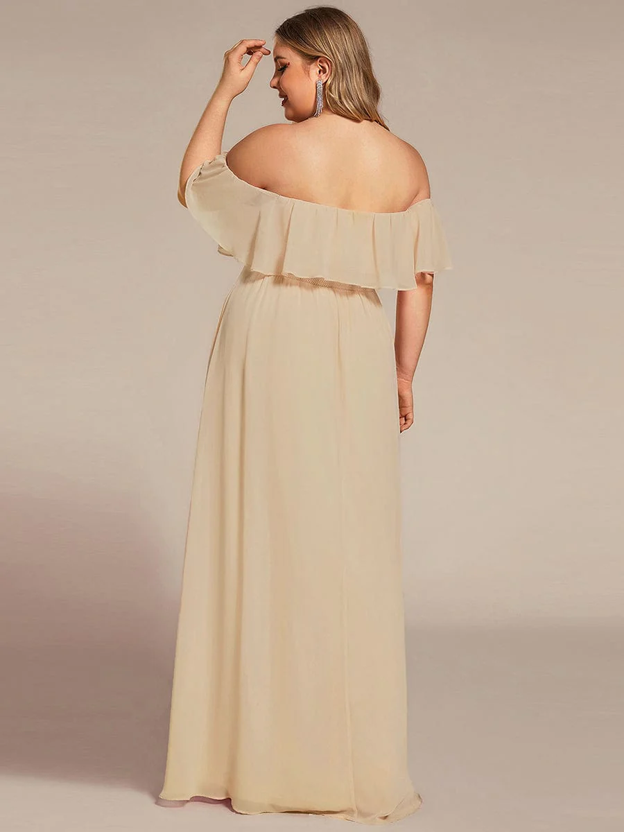 pretty ÉMILE|Plus Size Off-The-Shoulder Ruffle Thigh Split Bridesmaid Dress - Image 110