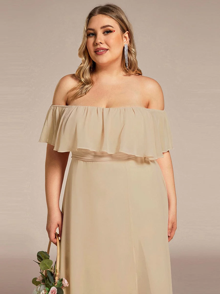 pretty ÉMILE|Plus Size Off-The-Shoulder Ruffle Thigh Split Bridesmaid Dress - Image 111