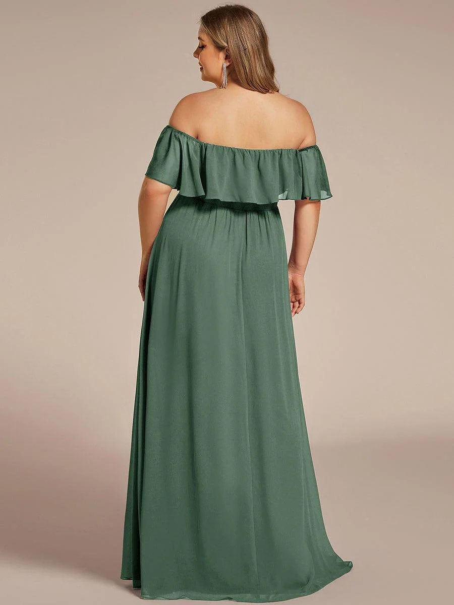 pretty ÉMILE|Plus Size Off-The-Shoulder Ruffle Thigh Split Bridesmaid Dress - Image 115