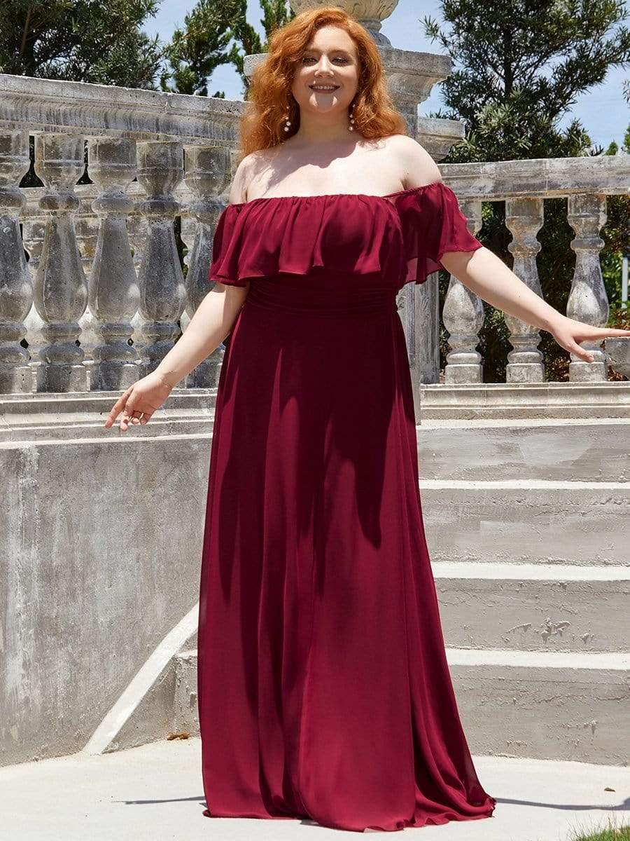 pretty ÉMILE|Plus Size Off-The-Shoulder Ruffle Thigh Split Bridesmaid Dress - Image 12