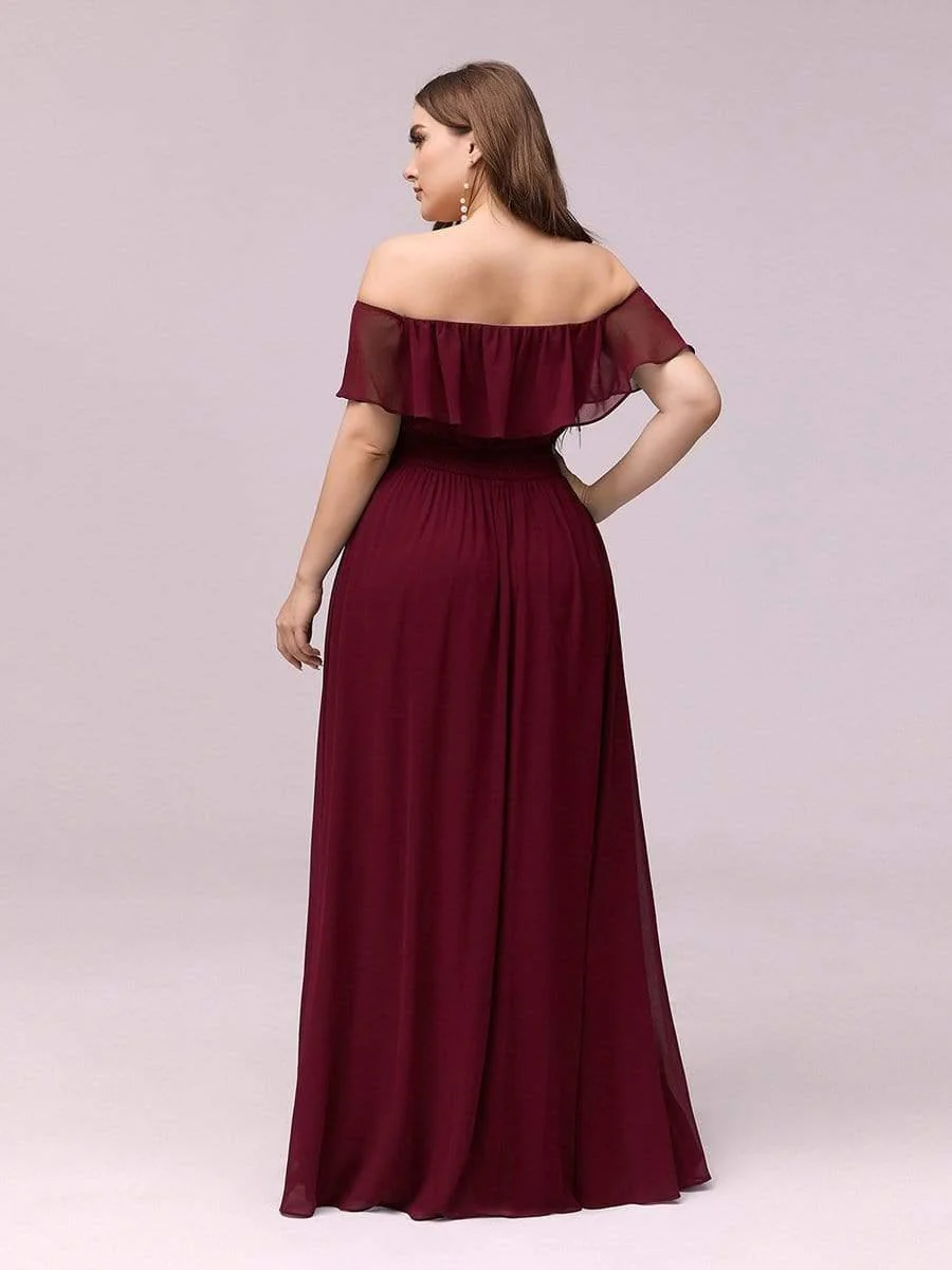 pretty ÉMILE|Plus Size Off-The-Shoulder Ruffle Thigh Split Bridesmaid Dress - Image 15