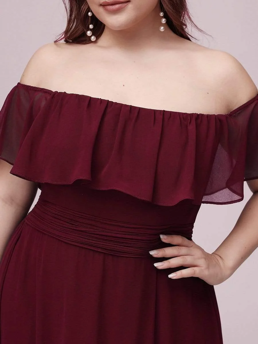 pretty ÉMILE|Plus Size Off-The-Shoulder Ruffle Thigh Split Bridesmaid Dress - Image 18