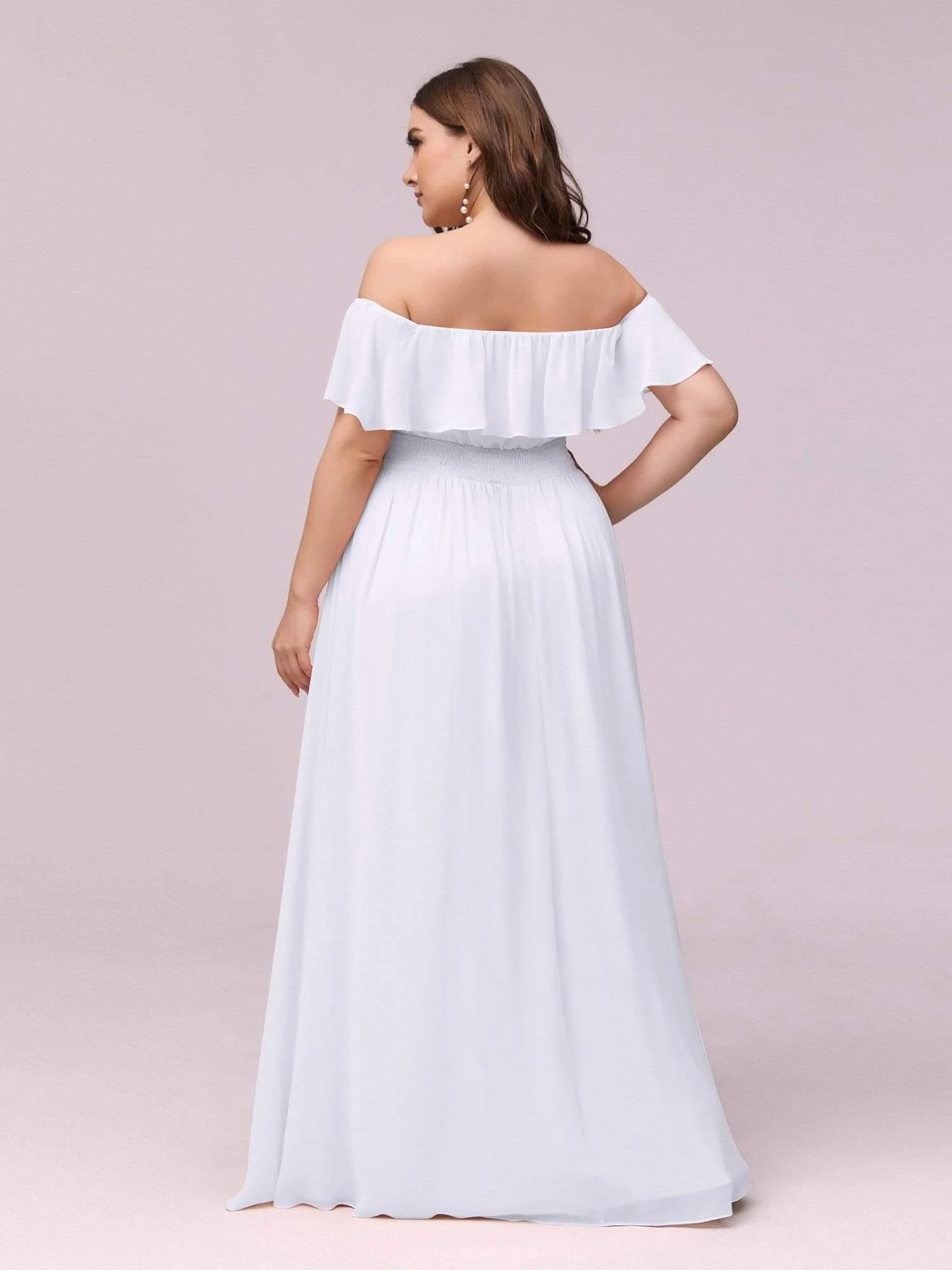 pretty ÉMILE|Plus Size Off-The-Shoulder Ruffle Thigh Split Bridesmaid Dress - Image 20