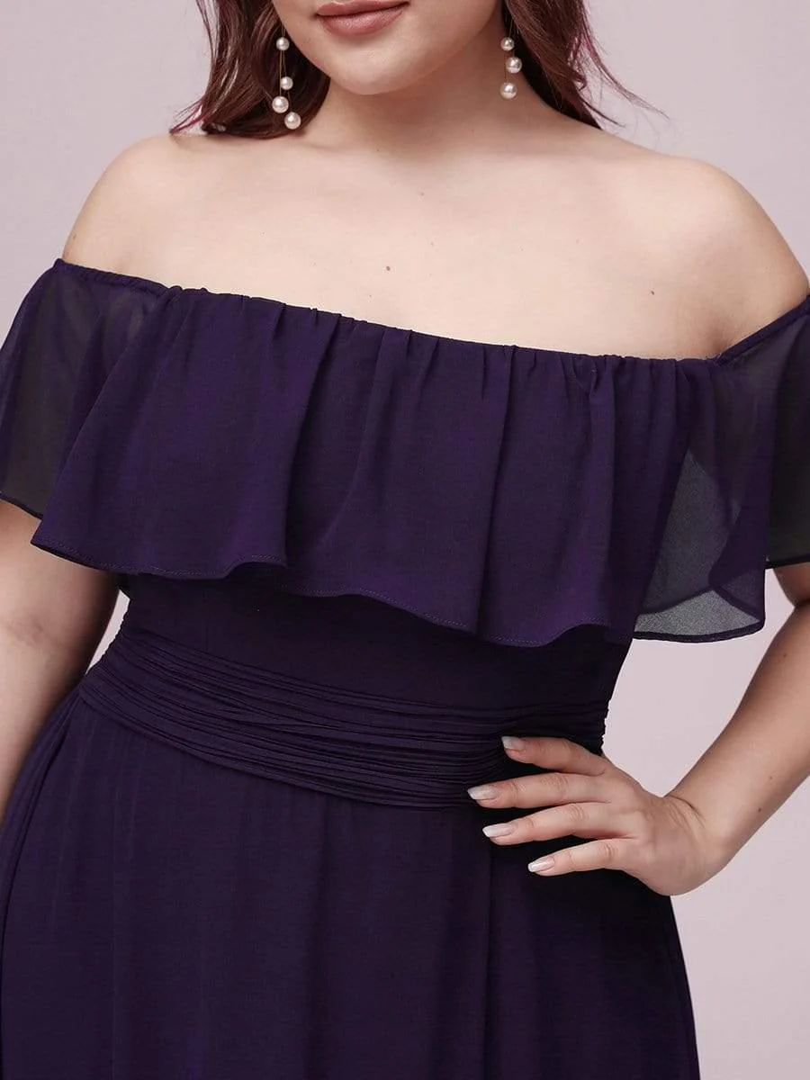 pretty ÉMILE|Plus Size Off-The-Shoulder Ruffle Thigh Split Bridesmaid Dress - Image 27