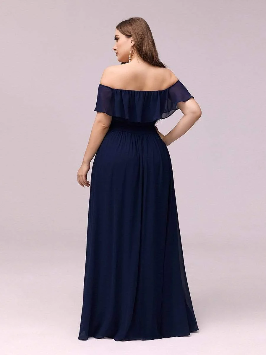 pretty ÉMILE|Plus Size Off-The-Shoulder Ruffle Thigh Split Bridesmaid Dress - Image 29