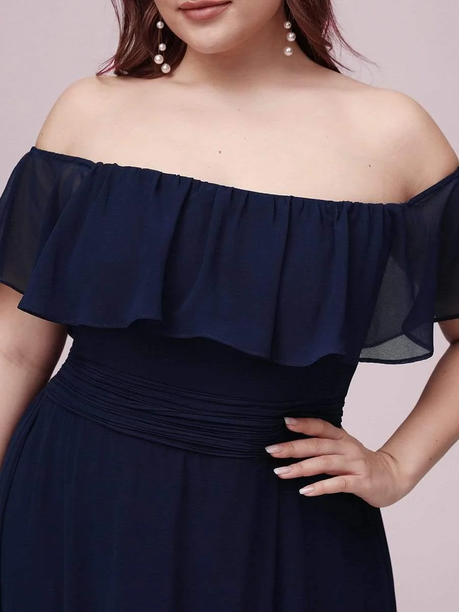 pretty ÉMILE|Plus Size Off-The-Shoulder Ruffle Thigh Split Bridesmaid Dress - Image 32