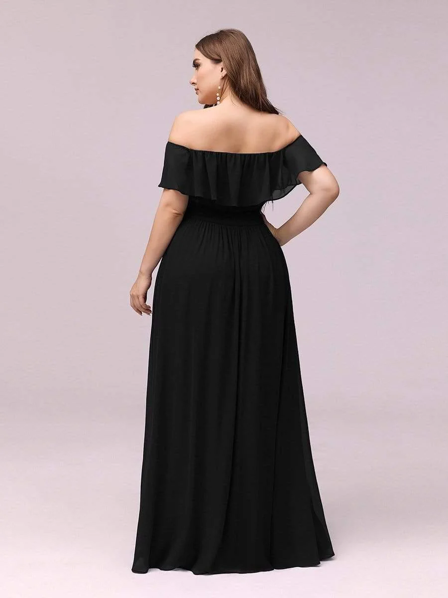 pretty ÉMILE|Plus Size Off-The-Shoulder Ruffle Thigh Split Bridesmaid Dress - Image 36