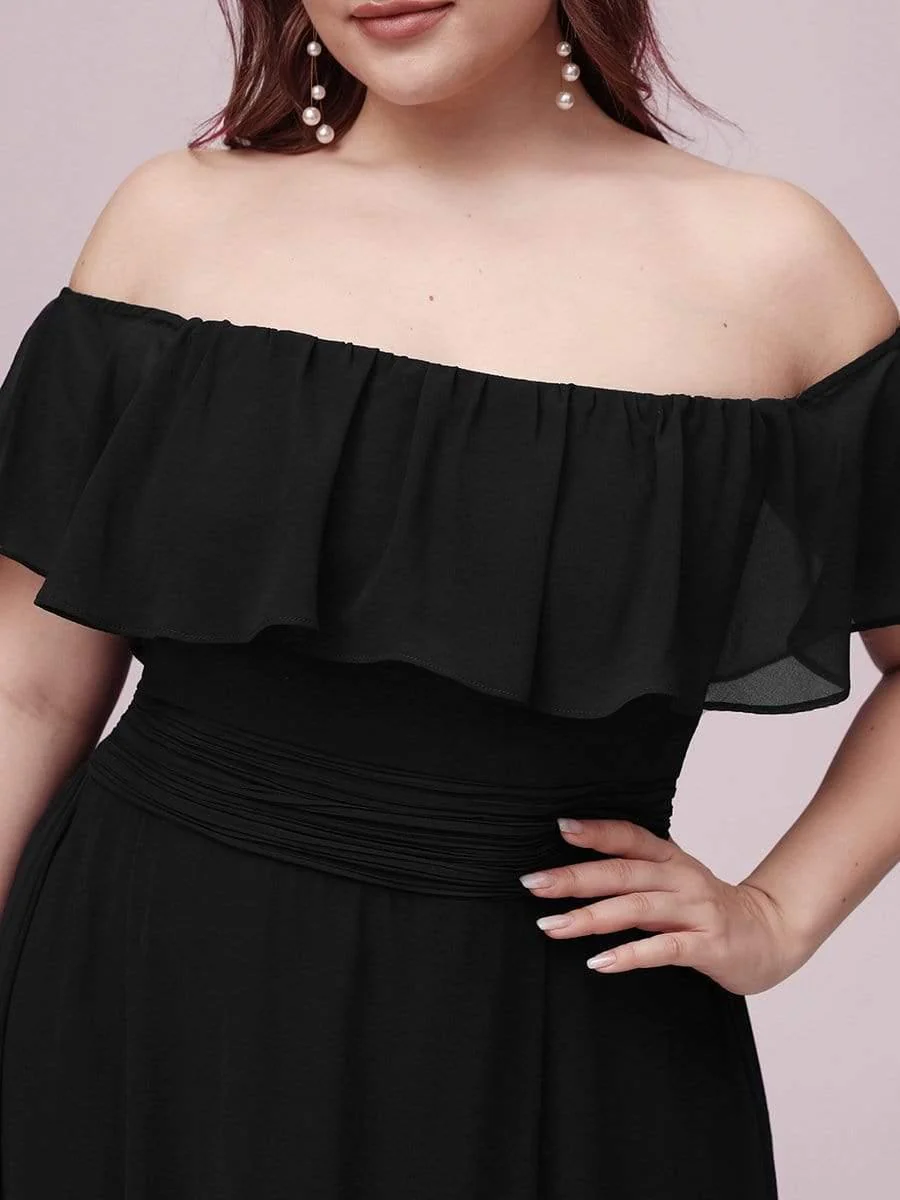 pretty ÉMILE|Plus Size Off-The-Shoulder Ruffle Thigh Split Bridesmaid Dress - Image 37