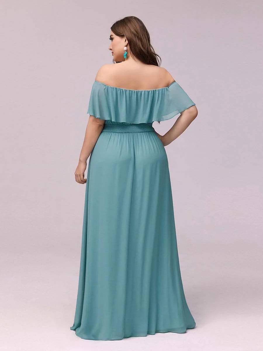 pretty ÉMILE|Plus Size Off-The-Shoulder Ruffle Thigh Split Bridesmaid Dress - Image 39