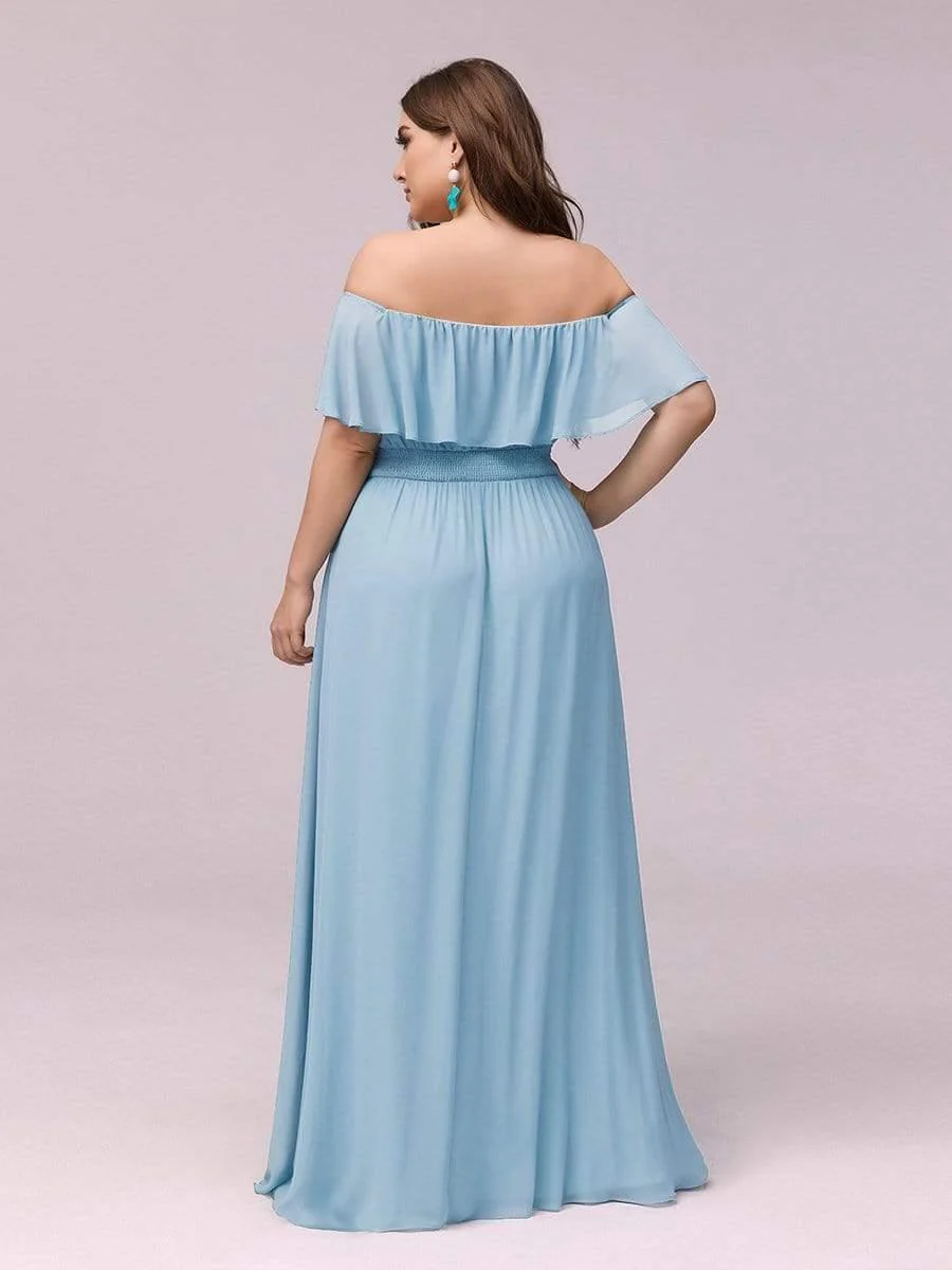 pretty ÉMILE|Plus Size Off-The-Shoulder Ruffle Thigh Split Bridesmaid Dress - Image 48