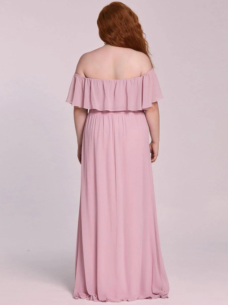 pretty ÉMILE|Plus Size Off-The-Shoulder Ruffle Thigh Split Bridesmaid Dress - Image 53