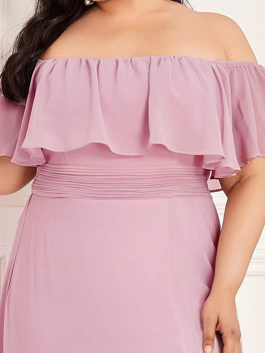 pretty ÉMILE|Plus Size Off-The-Shoulder Ruffle Thigh Split Bridesmaid Dress - Image 56