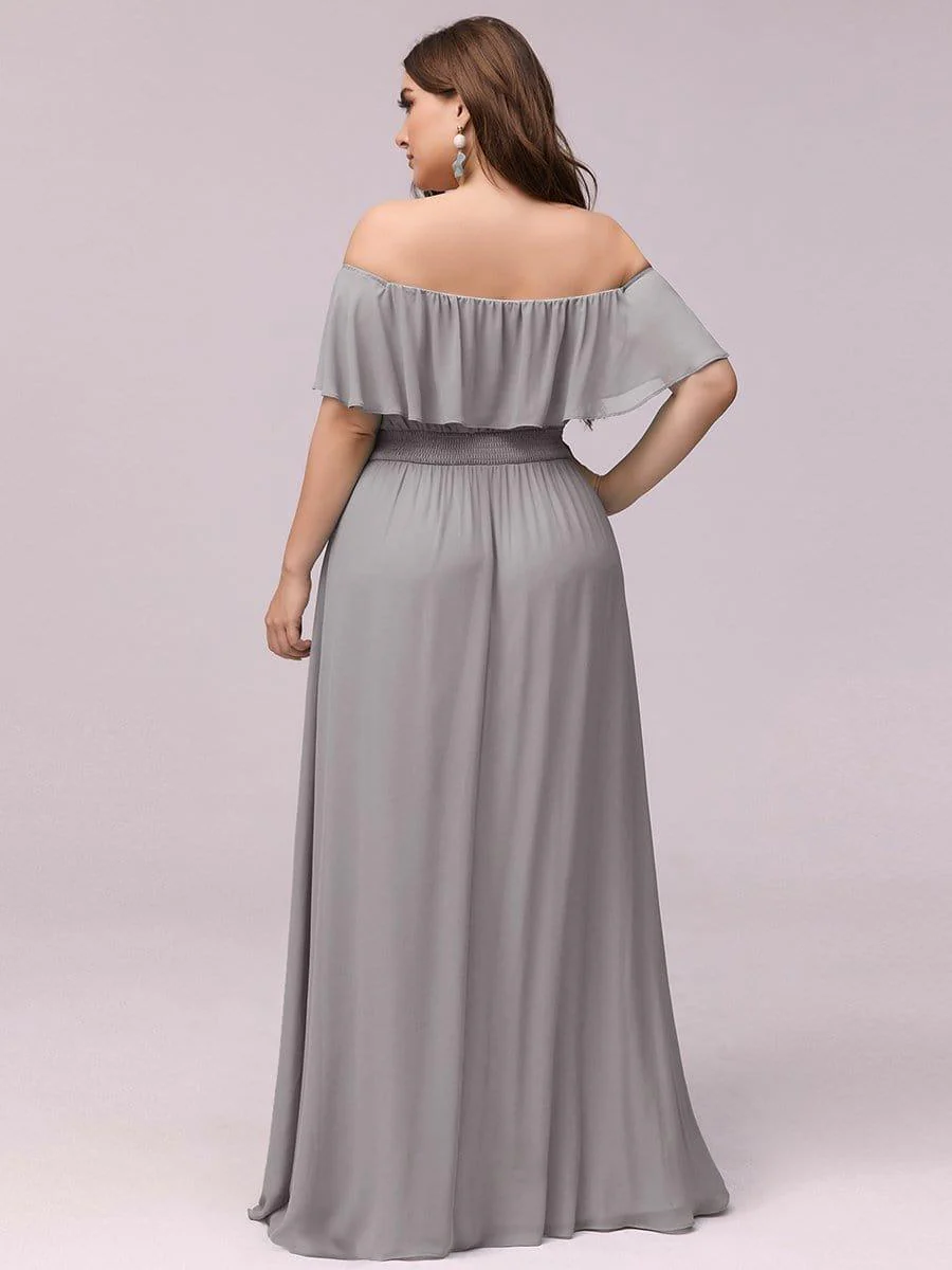 pretty ÉMILE|Plus Size Off-The-Shoulder Ruffle Thigh Split Bridesmaid Dress - Image 61