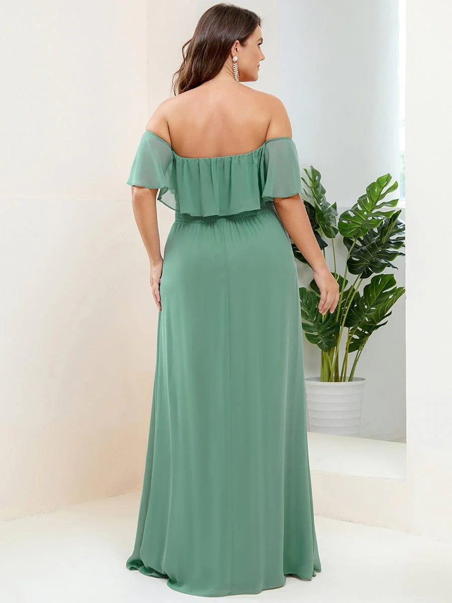 pretty ÉMILE|Plus Size Off-The-Shoulder Ruffle Thigh Split Bridesmaid Dress - Image 66