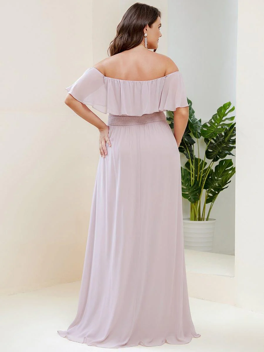pretty ÉMILE|Plus Size Off-The-Shoulder Ruffle Thigh Split Bridesmaid Dress - Image 71