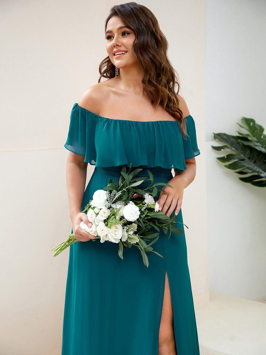pretty ÉMILE|Plus Size Off-The-Shoulder Ruffle Thigh Split Bridesmaid Dress - Image 97