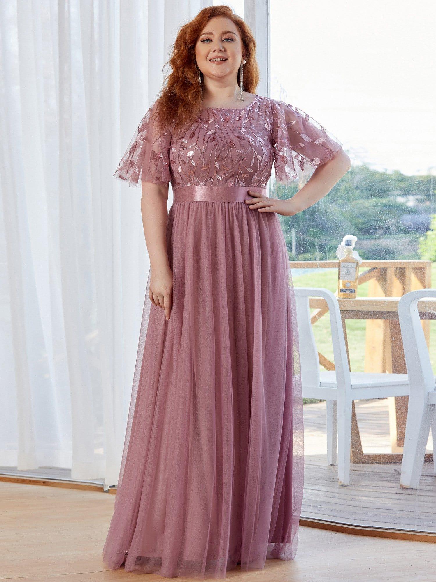 pretty SAPHIR|Plus Size Women's Embroidery Bridesmaid Dress with Short Sleeve - Image 20