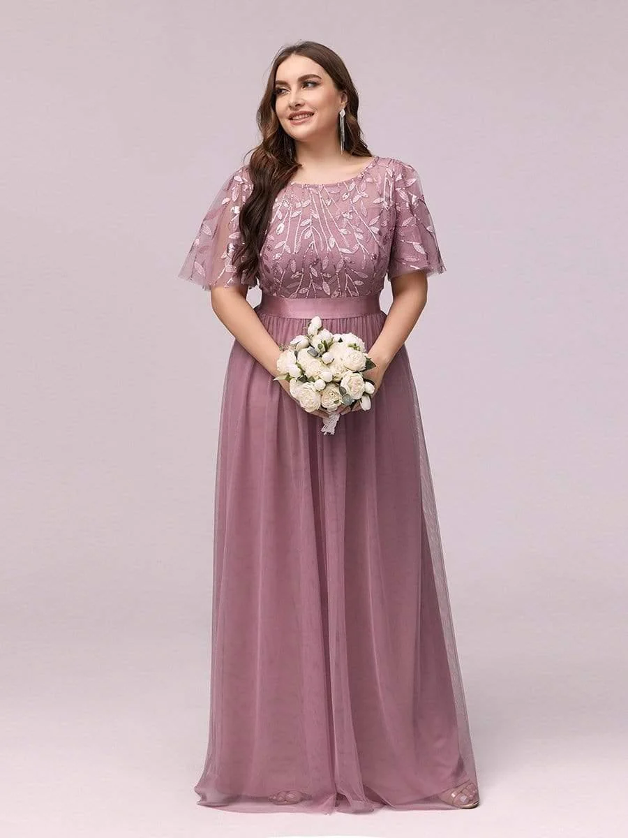 pretty SAPHIR|Plus Size Women's Embroidery Bridesmaid Dress with Short Sleeve - Image 25