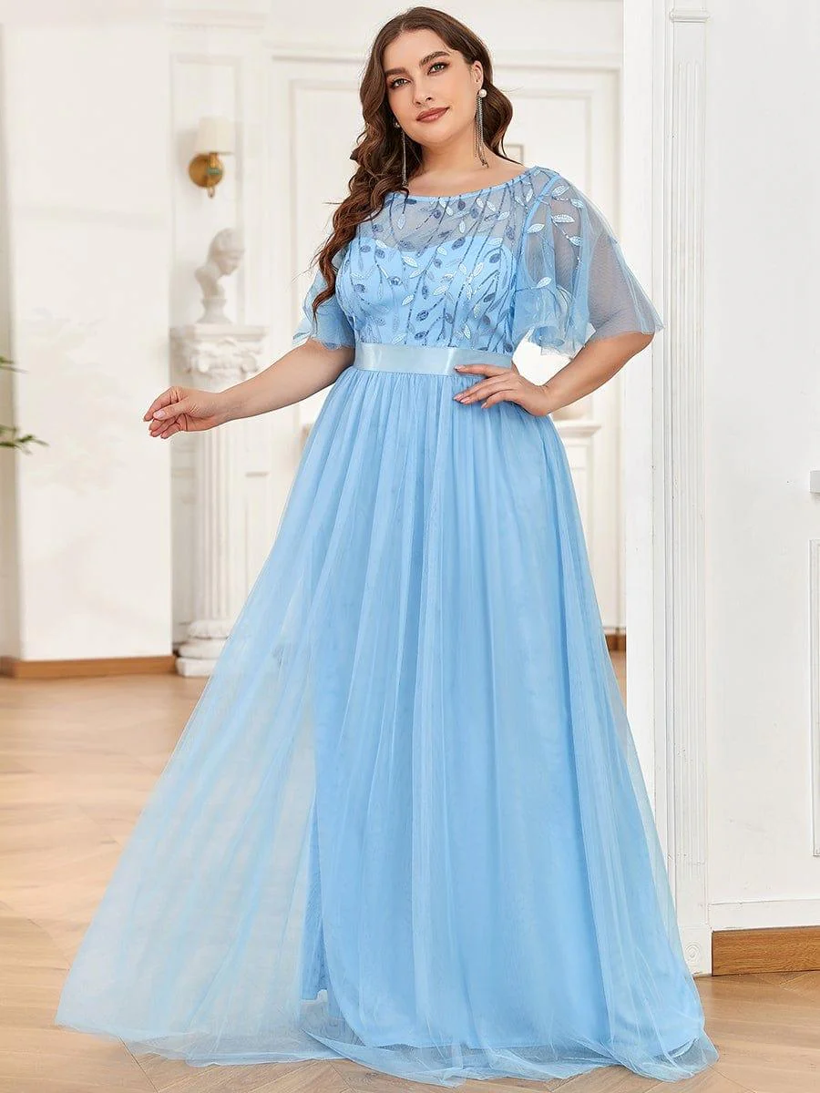 pretty SAPHIR|Plus Size Women's Embroidery Bridesmaid Dress with Short Sleeve - Image 35