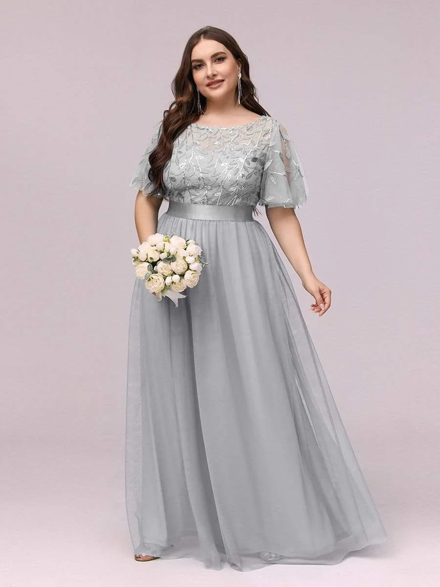 pretty SAPHIR|Plus Size Women's Embroidery Bridesmaid Dress with Short Sleeve - Image 75
