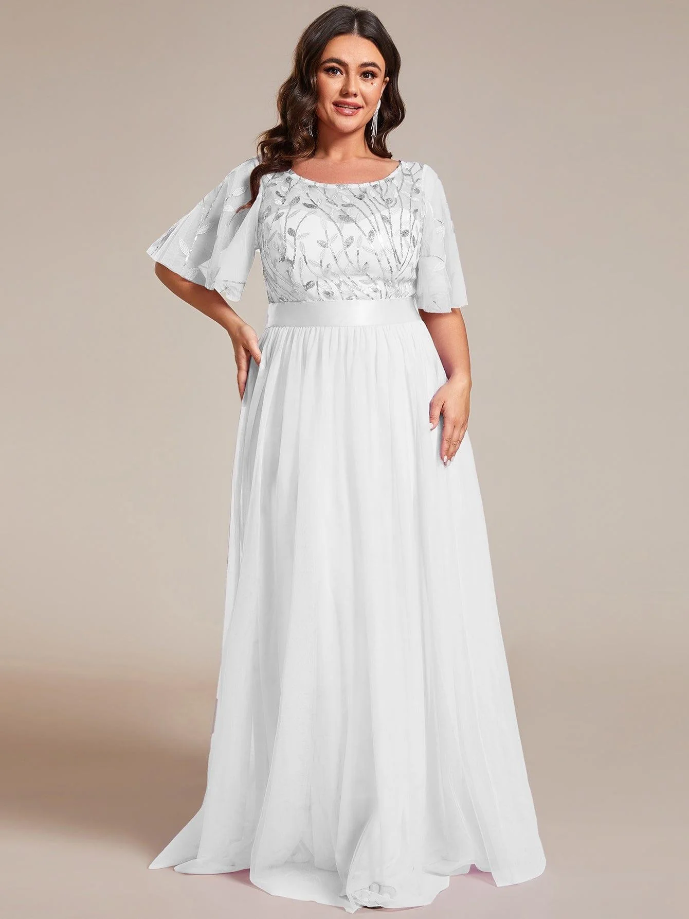 pretty SAPHIR|Plus Size Women's Embroidery Bridesmaid Dress with Short Sleeve - Image 88