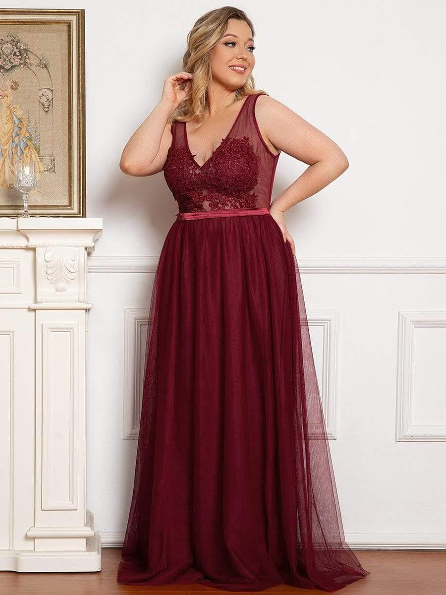 Plus Size Women's A-Line V-Neck Floral Lace Appliques Bridesmaid Dress(Final Sale) - Image 11