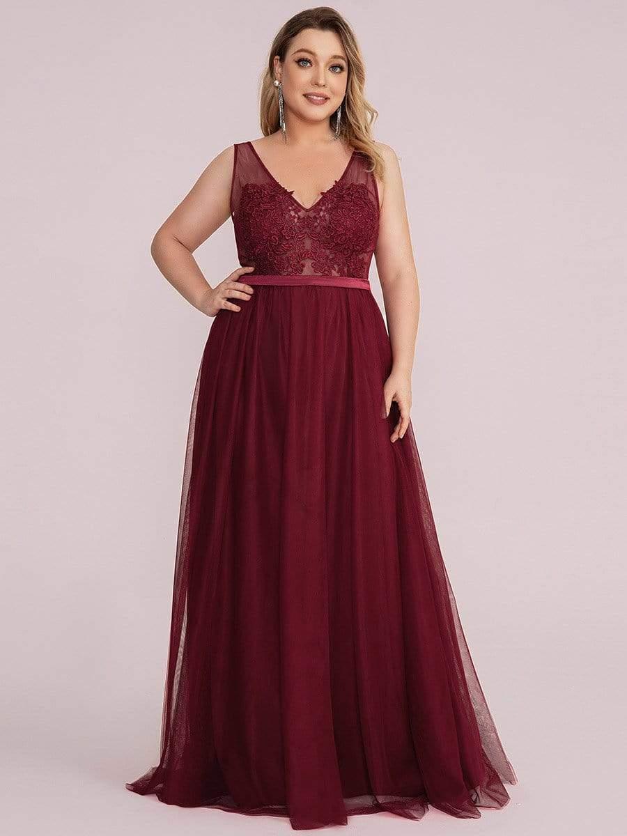Plus Size Women's A-Line V-Neck Floral Lace Appliques Bridesmaid Dress(Final Sale) - Image 12