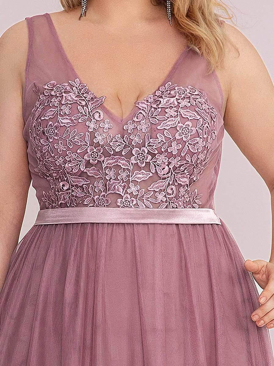 Plus Size Women's A-Line V-Neck Floral Lace Appliques Bridesmaid Dress(Final Sale) - Image 16