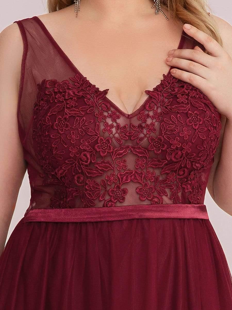 Plus Size Women's A-Line V-Neck Floral Lace Appliques Bridesmaid Dress(Final Sale) - Image 7