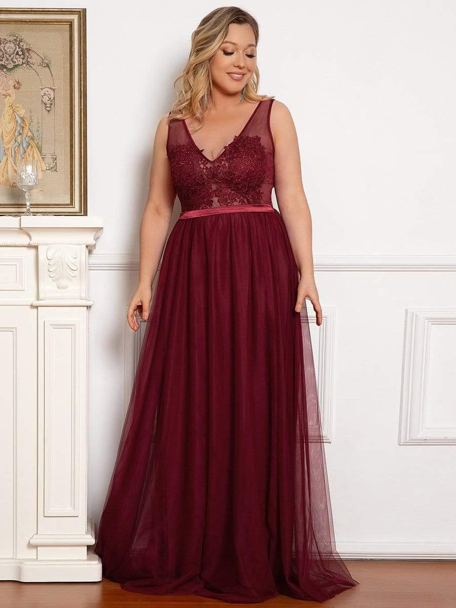 Plus Size Women's A-Line V-Neck Floral Lace Appliques Bridesmaid Dress(Final Sale) - Image 8