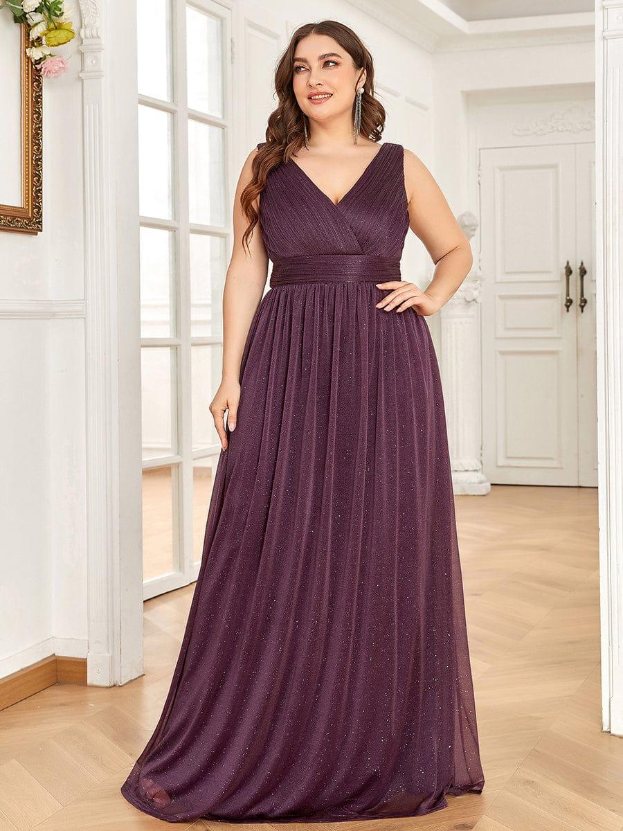 pretty STERLING|Double V Neck Maxi Long Plus Size Sparkly Evening Dresses for Party - Image 10