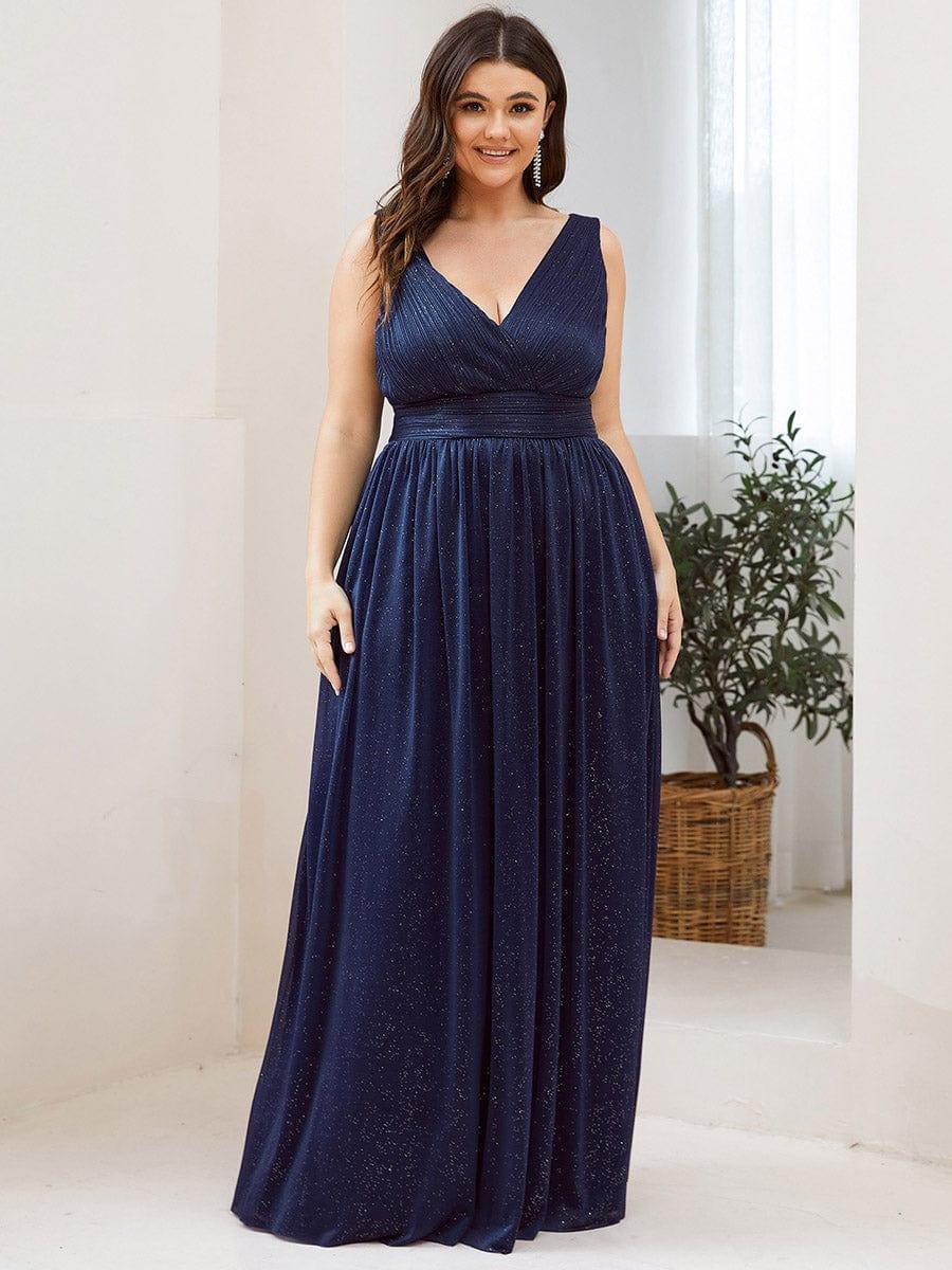 pretty STERLING|Double V Neck Maxi Long Plus Size Sparkly Evening Dresses for Party - Image 13