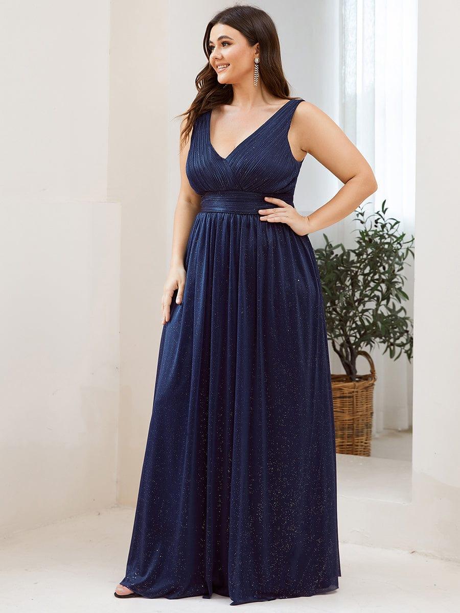 pretty STERLING|Double V Neck Maxi Long Plus Size Sparkly Evening Dresses for Party - Image 15