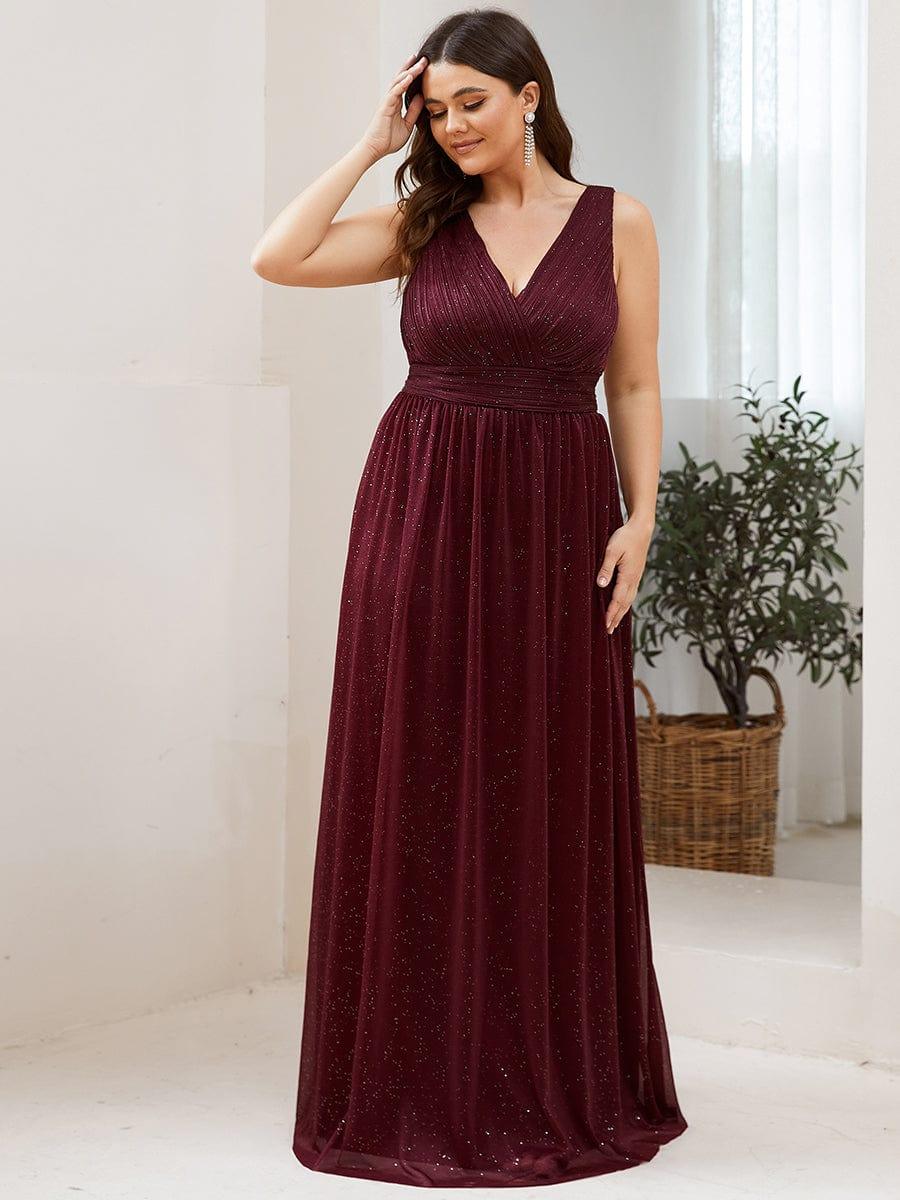 pretty STERLING|Double V Neck Maxi Long Plus Size Sparkly Evening Dresses for Party - Image 24