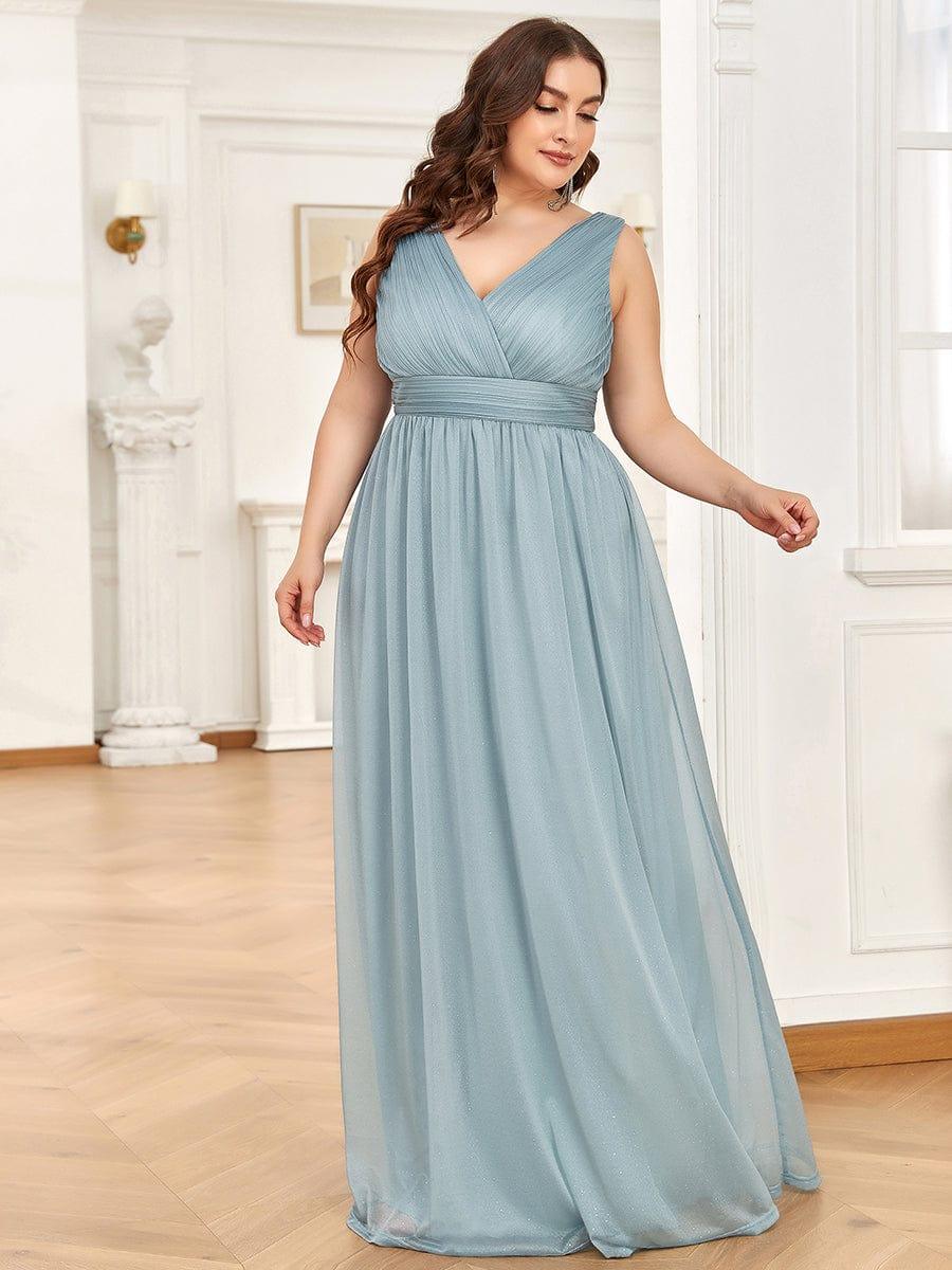 pretty STERLING|Double V Neck Maxi Long Plus Size Sparkly Evening Dresses for Party - Image 27