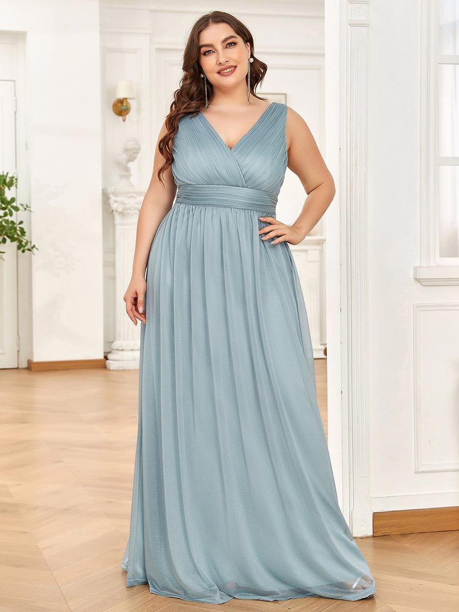 pretty STERLING|Double V Neck Maxi Long Plus Size Sparkly Evening Dresses for Party - Image 29