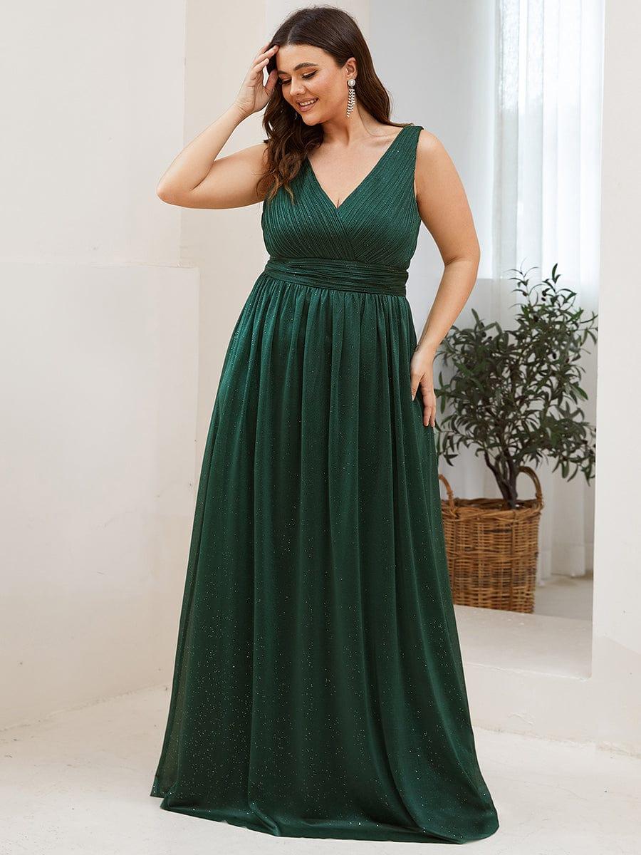 pretty STERLING|Double V Neck Maxi Long Plus Size Sparkly Evening Dresses for Party - Image 4