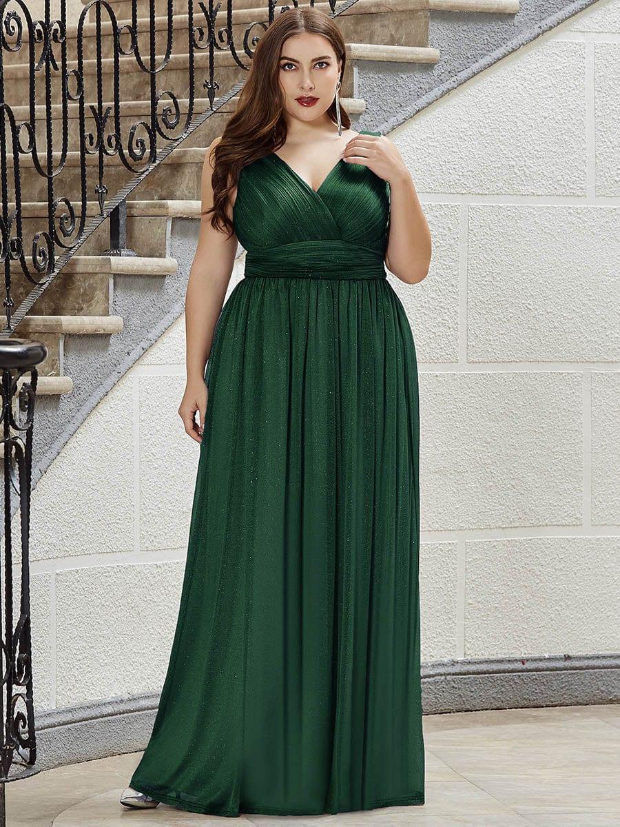pretty STERLING|Double V Neck Maxi Long Plus Size Sparkly Evening Dresses for Party - Image 5