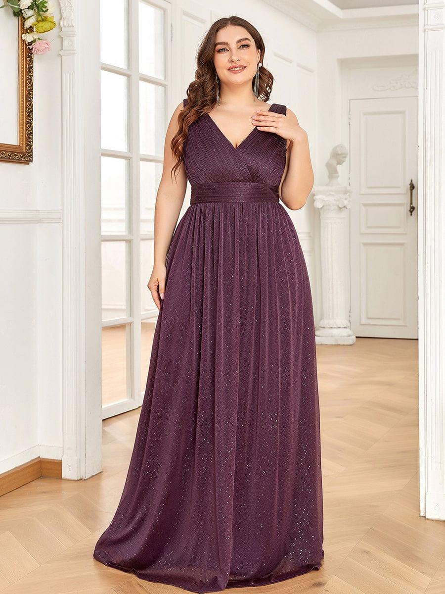 pretty STERLING|Double V Neck Maxi Long Plus Size Sparkly Evening Dresses for Party - Image 8