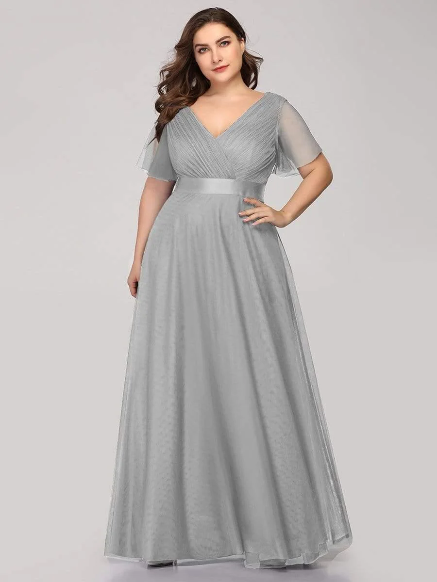 pretty MISTE|Plus Size Floor-Length Bridesmaid Dress with Short Sleeve - Image 12