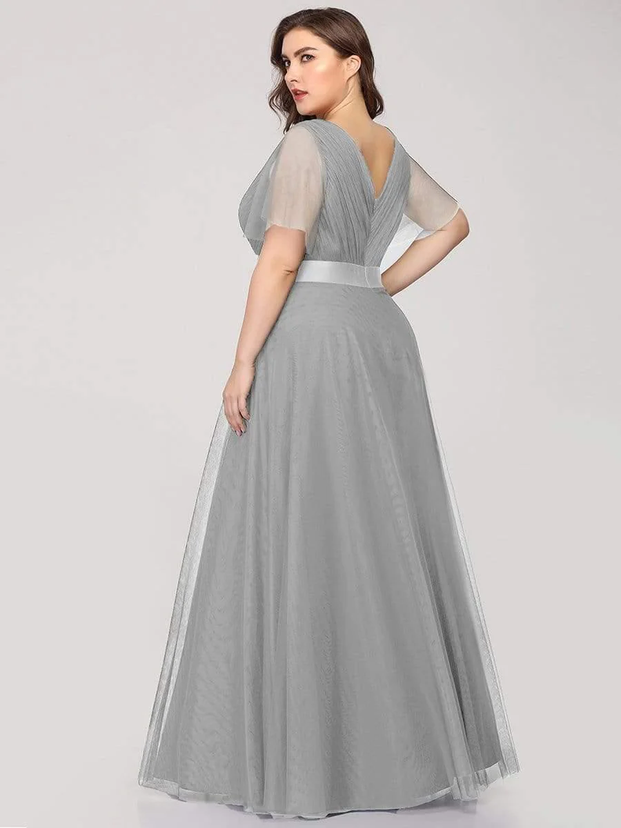 pretty MISTE|Plus Size Floor-Length Bridesmaid Dress with Short Sleeve - Image 13