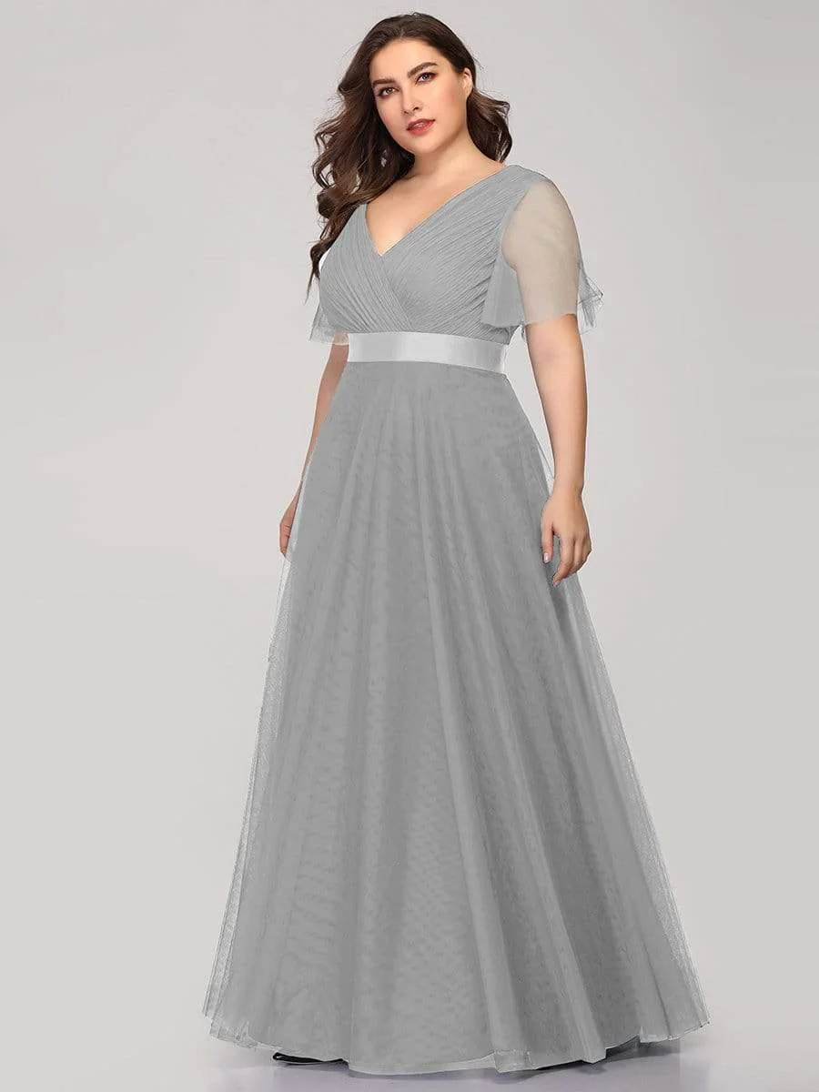 pretty MISTE|Plus Size Floor-Length Bridesmaid Dress with Short Sleeve - Image 14