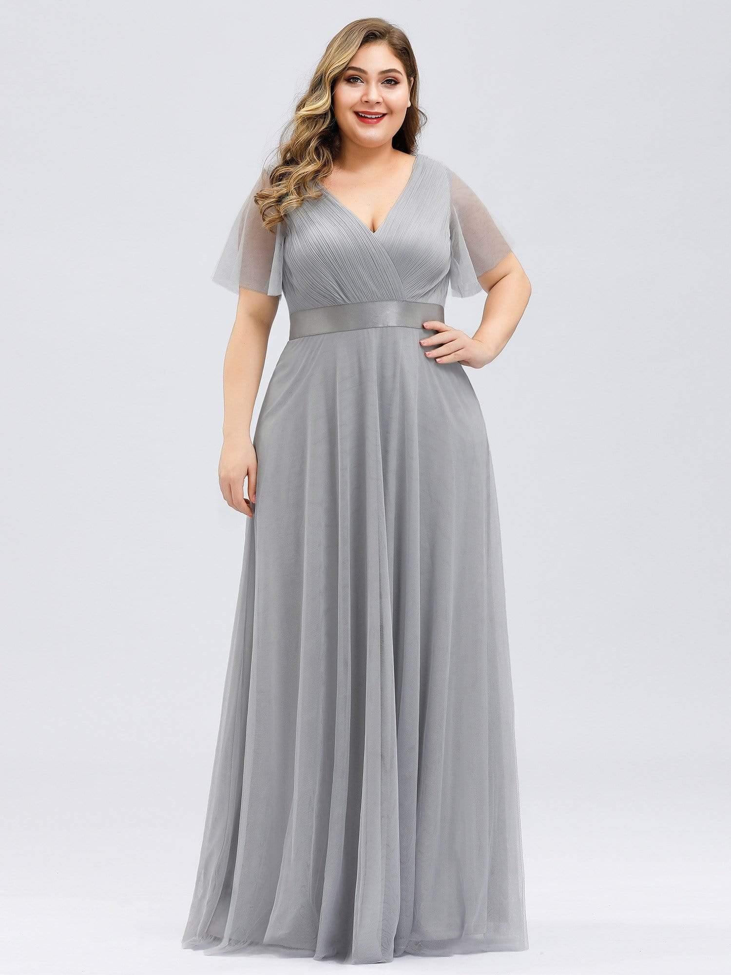pretty MISTE|Plus Size Floor-Length Bridesmaid Dress with Short Sleeve - Image 15